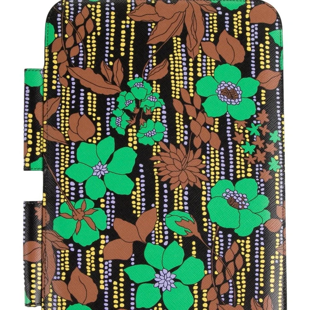 Prada Saffiano Leather Flower Print iPad Tablet Case New